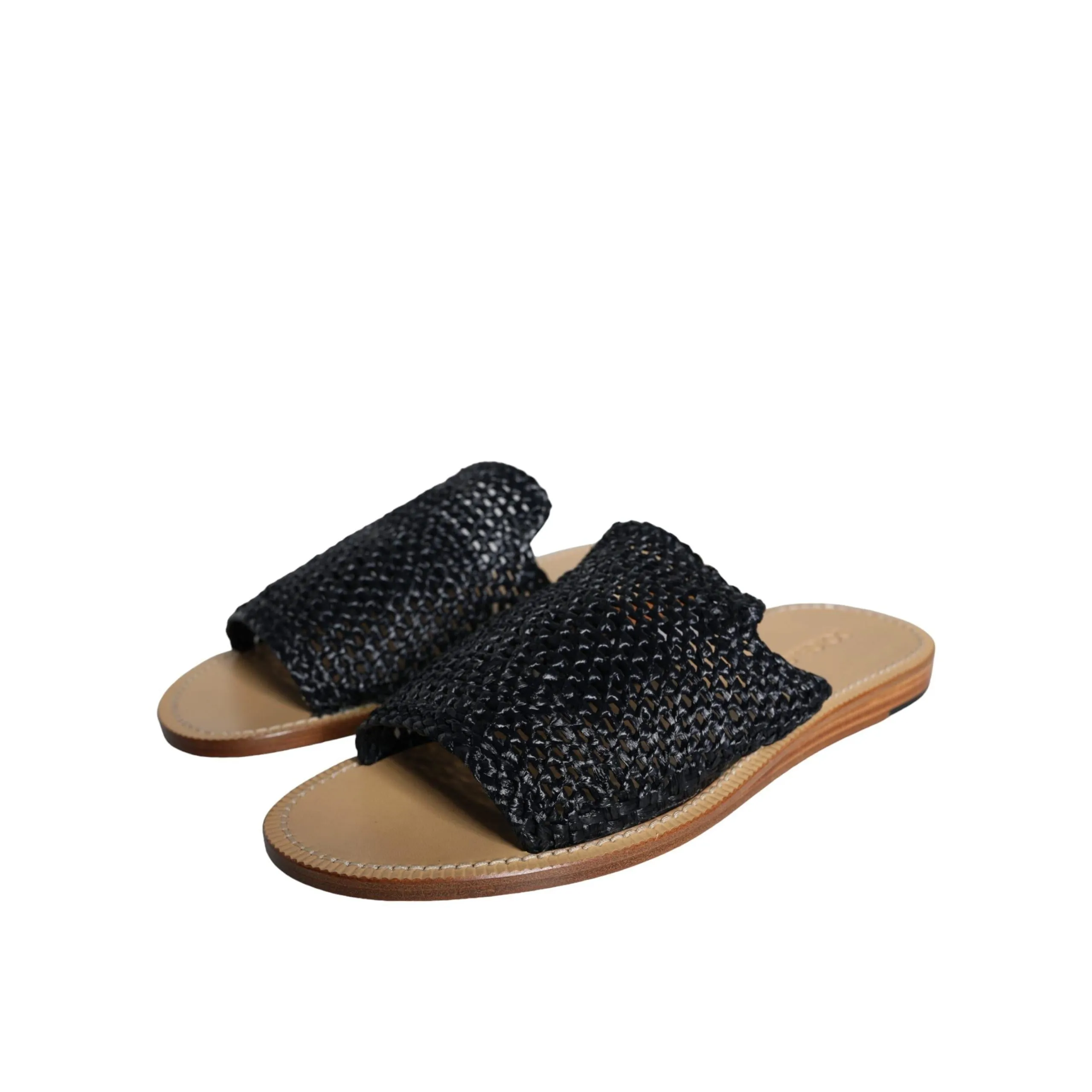 Keen Whisper Sandals Dolce & Gabbana Black Monochrome Braided Raffia Slides Shoes