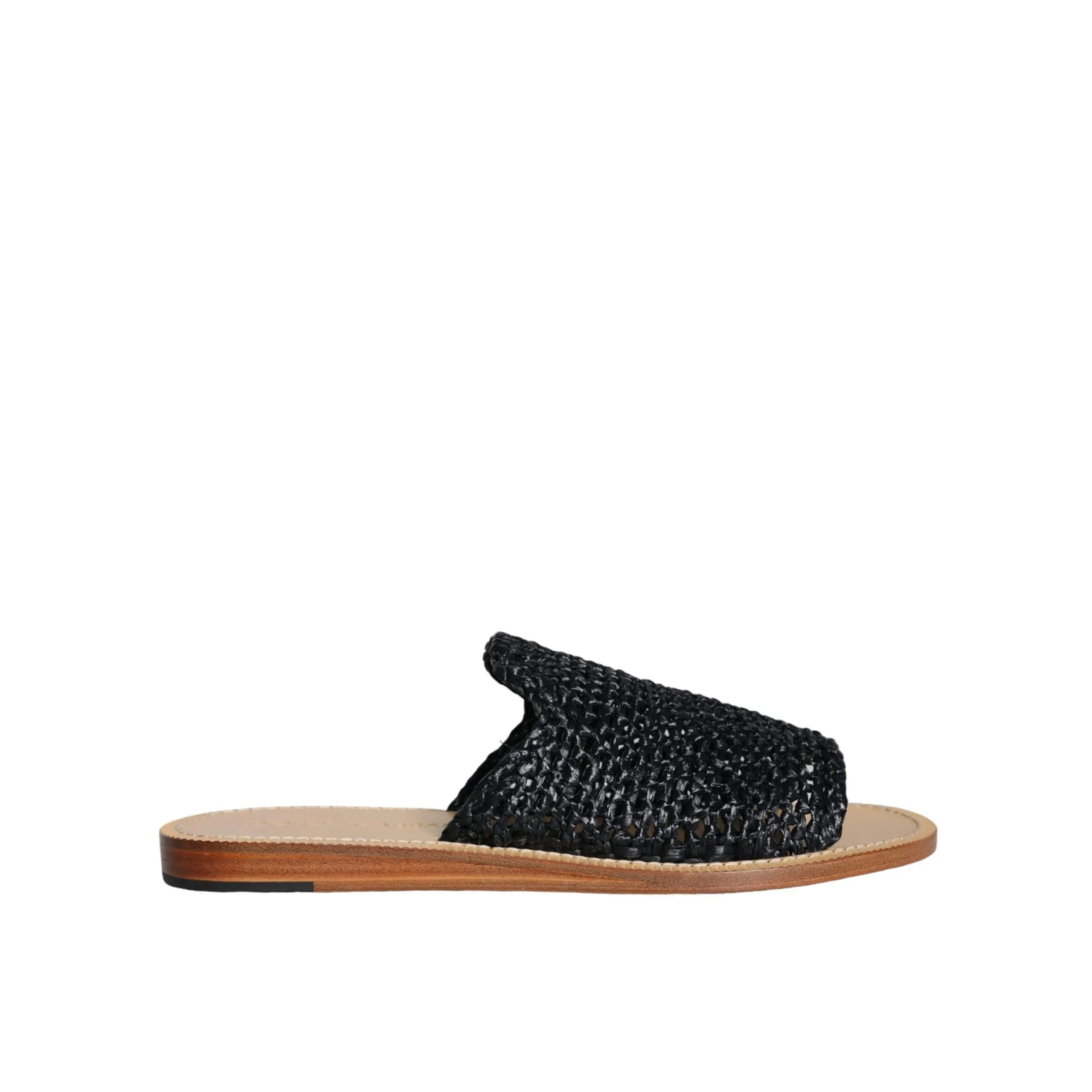 Dolce & Gabbana Black Monochrome Braided Raffia Slides Shoes Ankle Sandals