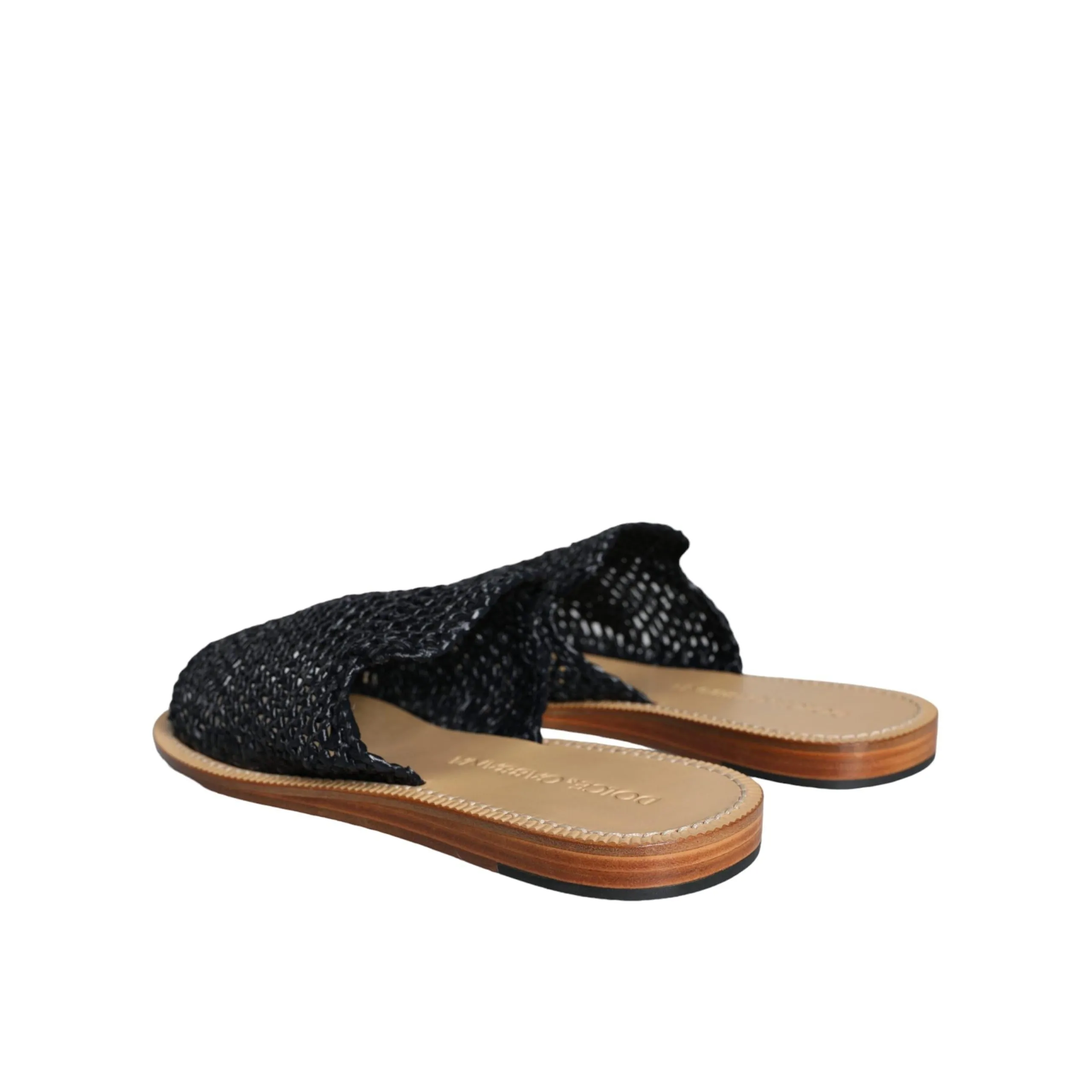 Best Sandals In St Lucia Dolce & Gabbana Black Monochrome Braided Raffia Slides Shoes