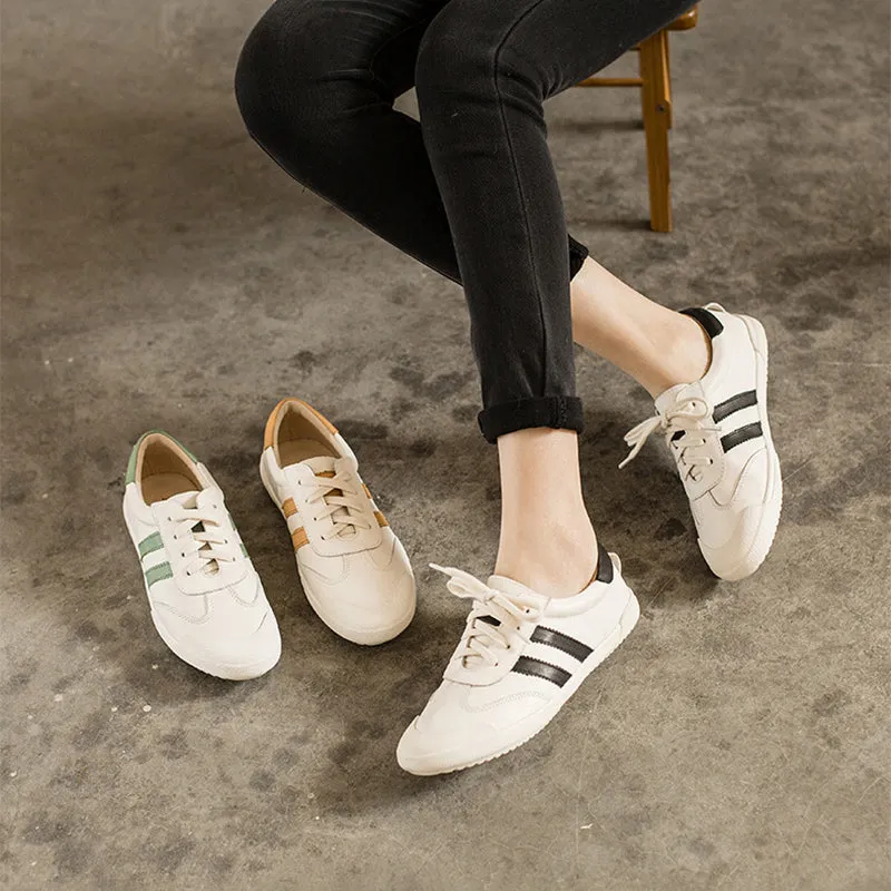 Leather Oxford Shoes Handmade Soft Leather white shoes for women Lace up Sneakers Designer Shoes Yellow/Green/Black