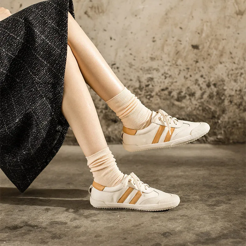 Handmade Soft Leather white shoes for women Lace up Sneakers Designer Shoes Yellow/Green/Black Oxford Canvas