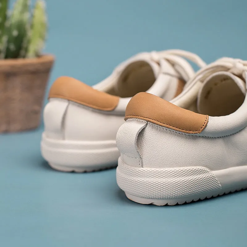 Handmade Soft Leather white shoes for women Lace up Sneakers Designer Shoes Yellow/Green/Black New Jersey Lace Oxfords