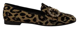 Dolce & Gabbana Gold Leopard Print Crystals Loafers Shoes Car Loafers