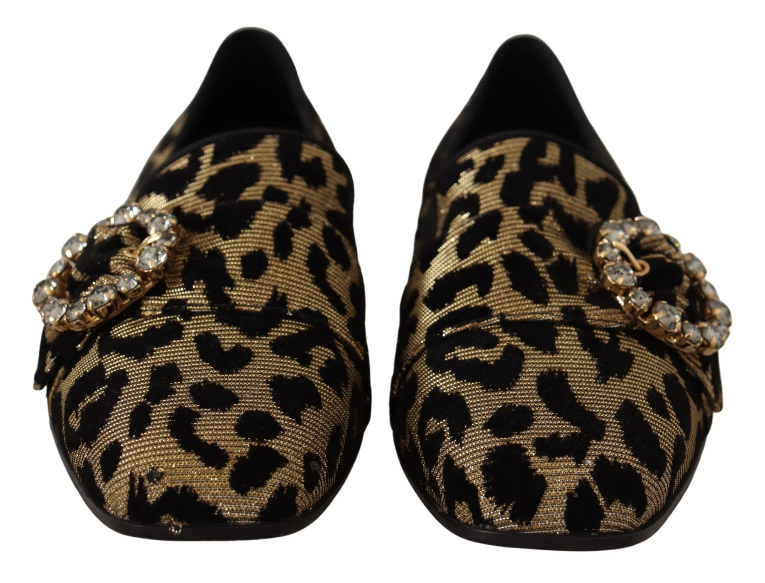 Dolce & Gabbana Gold Leopard Print Crystals Loafers Shoes Loafers Mk Shoes
