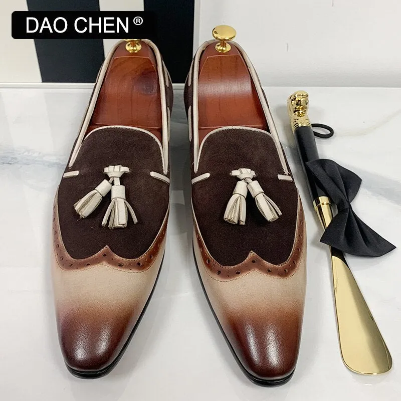 ITALIAN MEN'S CASUAL SHOES BLACK COFFEE MIXED COLOR WINGTIP ELEGANT DRESS SHOES WEDDING OFFICE GENUINE LEATHER LOAFERS MEN SHOES Loafers At Macy's