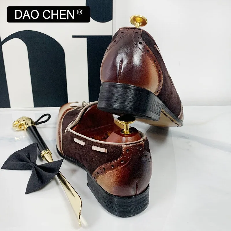 ITALIAN MEN'S CASUAL SHOES BLACK COFFEE MIXED COLOR WINGTIP ELEGANT DRESS SHOES WEDDING OFFICE GENUINE LEATHER LOAFERS MEN SHOES Slip Loafers