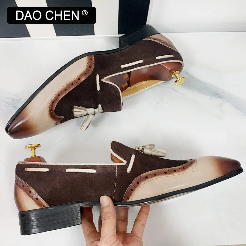 Chunky Loafers Outfit ITALIAN MEN'S CASUAL SHOES BLACK COFFEE MIXED COLOR WINGTIP ELEGANT DRESS SHOES WEDDING OFFICE GENUINE LEATHER LOAFERS MEN SHOES