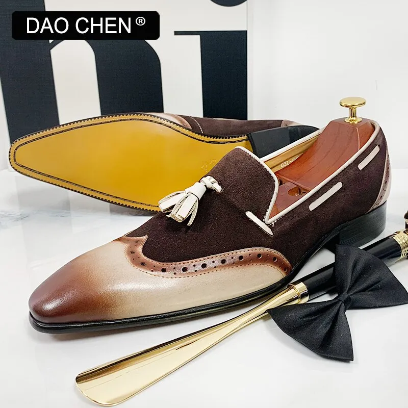 Loafers Croc ITALIAN MEN'S CASUAL SHOES BLACK COFFEE MIXED COLOR WINGTIP ELEGANT DRESS SHOES WEDDING OFFICE GENUINE LEATHER LOAFERS MEN SHOES