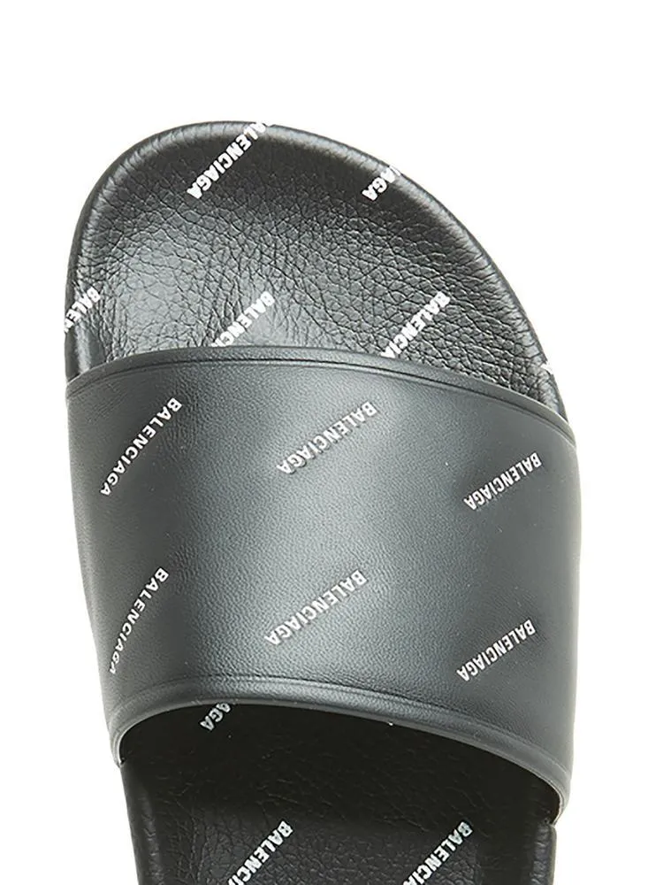 Balenciaga Logo Print Slides Sandals Ancient Greek