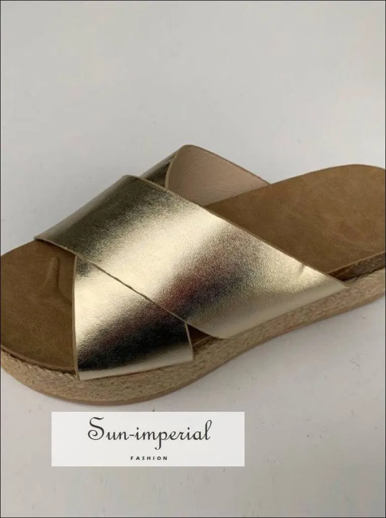 Gold Summer Women Slippers Open Toe Platform Casual Shoes each Ladies Outdoor Flip Flops X Shape Flip Flops In Fashion