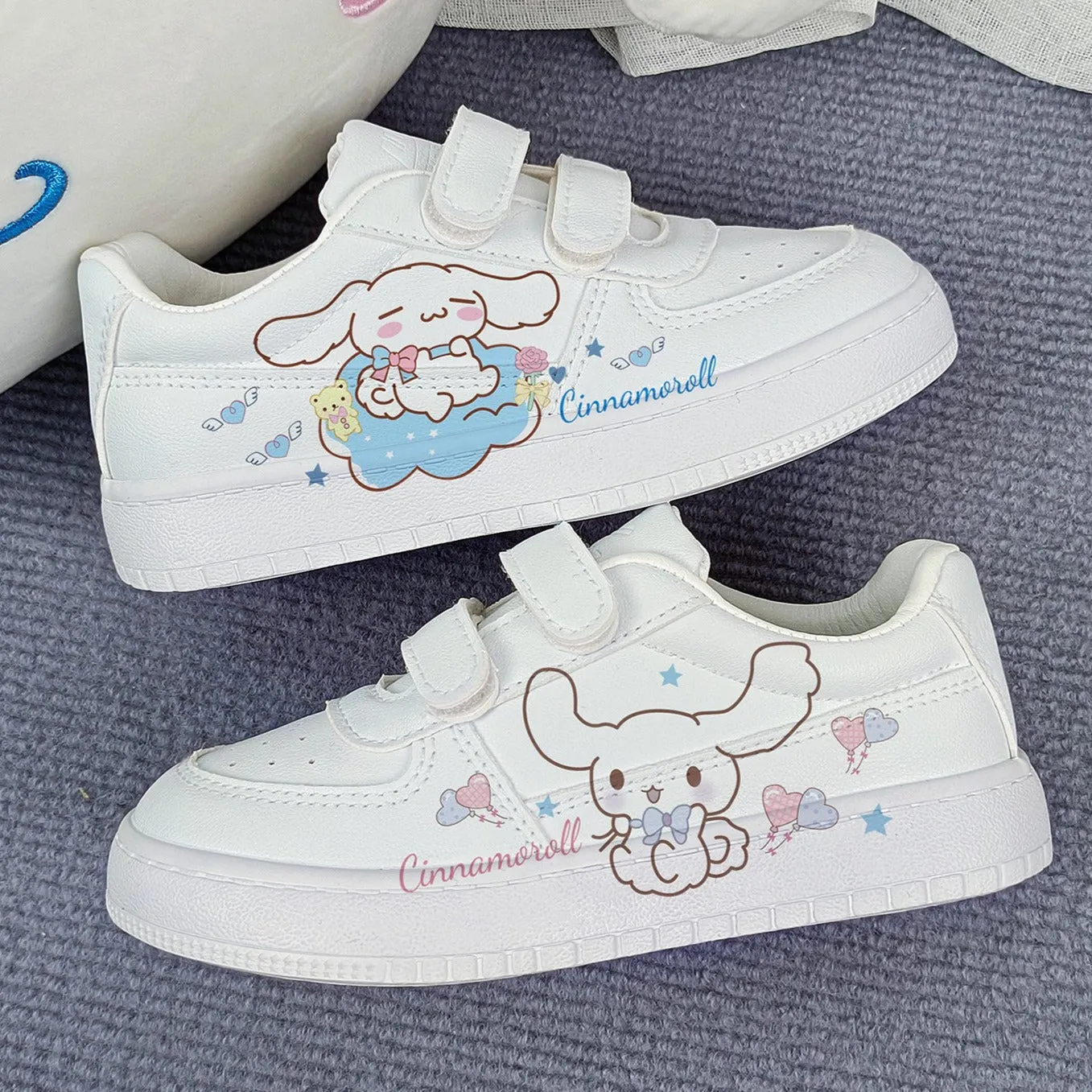 Kawaii Dog Student Sneakers Kids Size with Velcro Fastener Image Sneakers