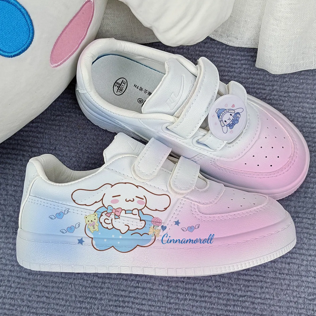 Kawaii Dog Student Sneakers Kids Size with Velcro Fastener Kobe Sneakers
