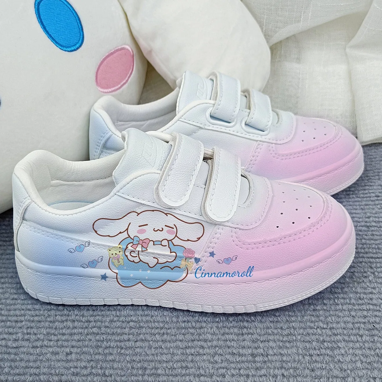 Kawaii Dog Student Sneakers Kids Size with Velcro Fastener Court Vision Low Sneakers