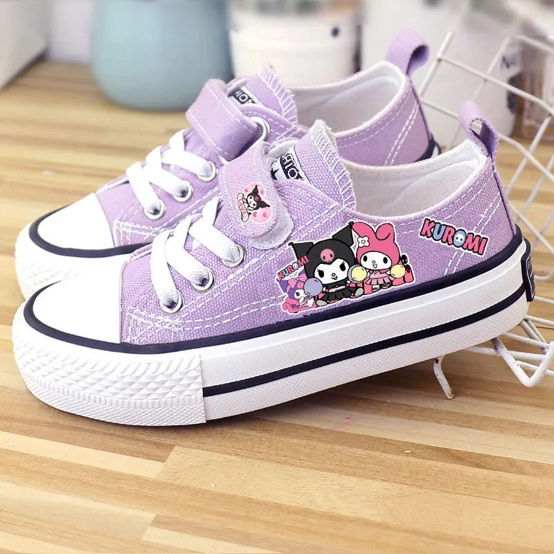 Griffey Sneakers Kawaii Kuromi Student Canvas Shoes Kids Size with Velcro Fastener