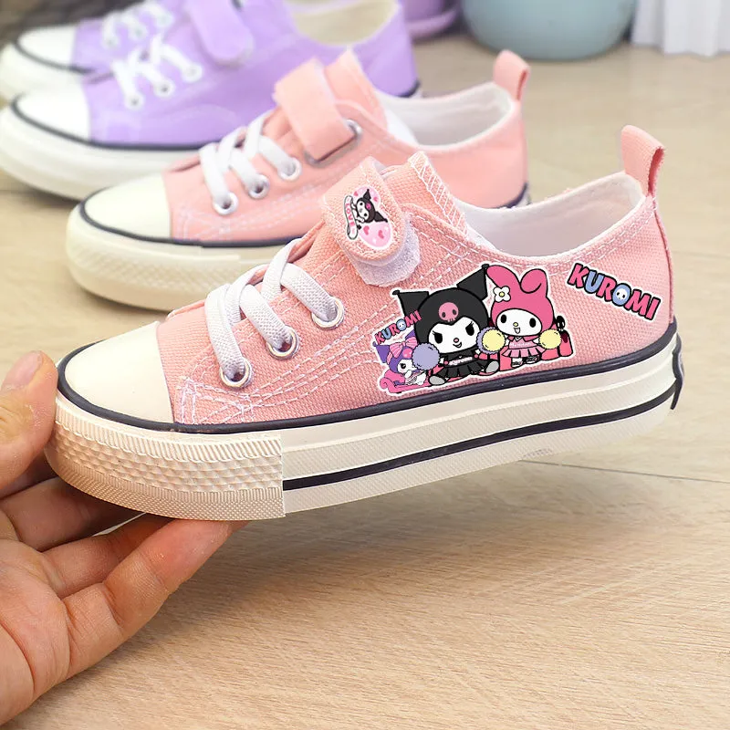 Work Appropriate Sneakers Kawaii Kuromi Student Canvas Shoes Kids Size with Velcro Fastener