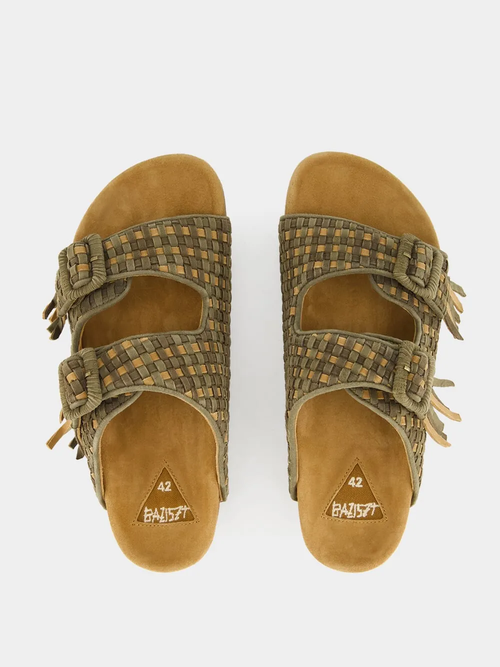 2 Inch Block Heel Sandals Khaki Green Tress Suede Sandals