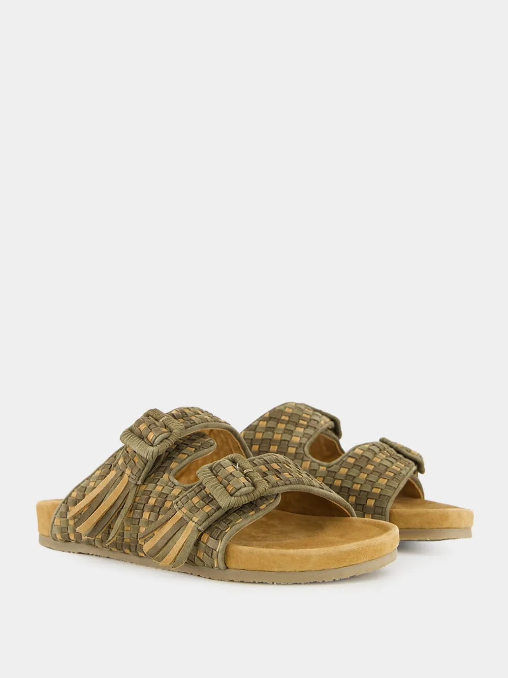 Khaki Green Tress Suede Sandals Walking Sandals Comfort