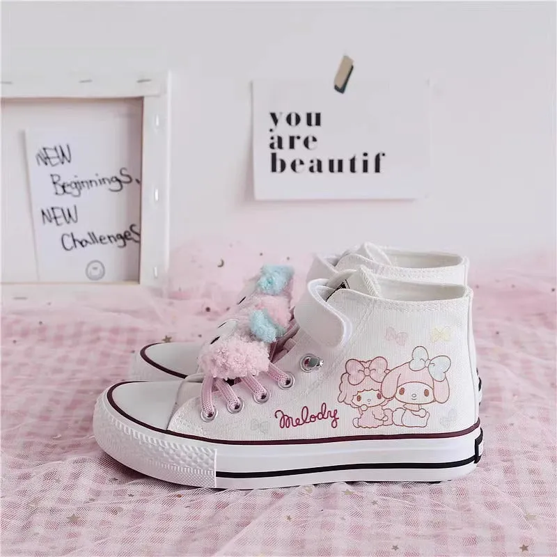 Kids Cartoon Pattern Velcro High Top Canvas Kawaii Girls Shoes Leopard Print Platform Sneakers