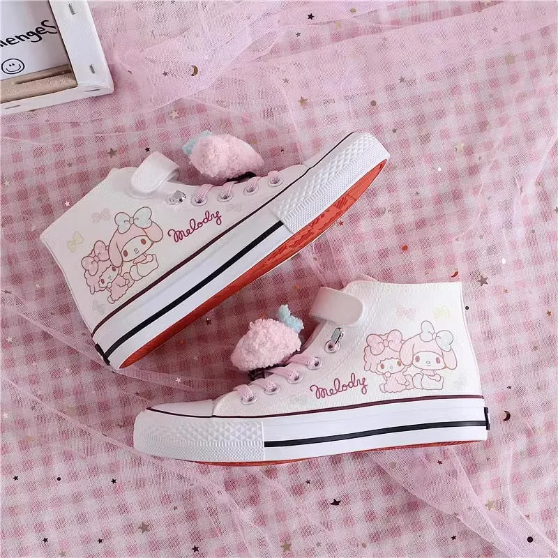 Sneakers With The Star Kids Cartoon Pattern Velcro High Top Canvas Kawaii Girls Shoes