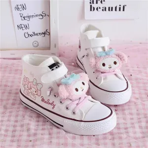 Kids Cartoon Pattern Velcro High Top Canvas Kawaii Girls Shoes Giannis Sneakers
