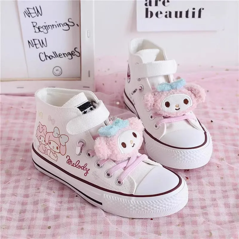Kids Cartoon Pattern Velcro High Top Canvas Kawaii Girls Shoes Sneakers Volatile