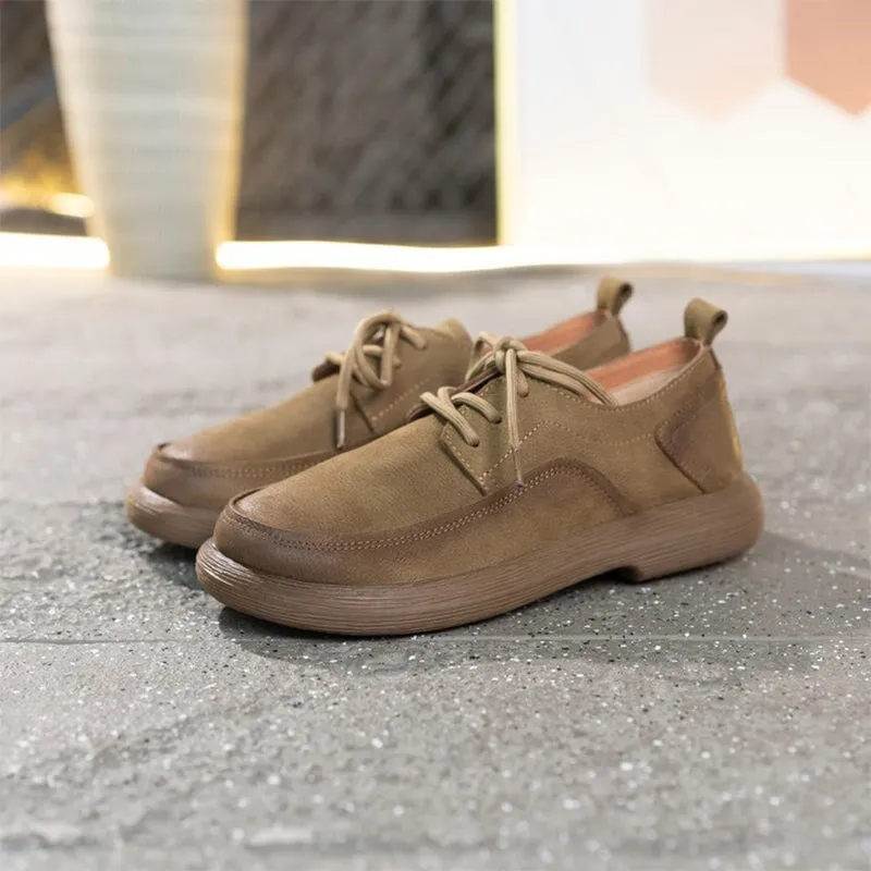 Lace up Soft Leather Oxford Shoes for Women In Khaki/Gray Originalgrand 2.0 Oxfords