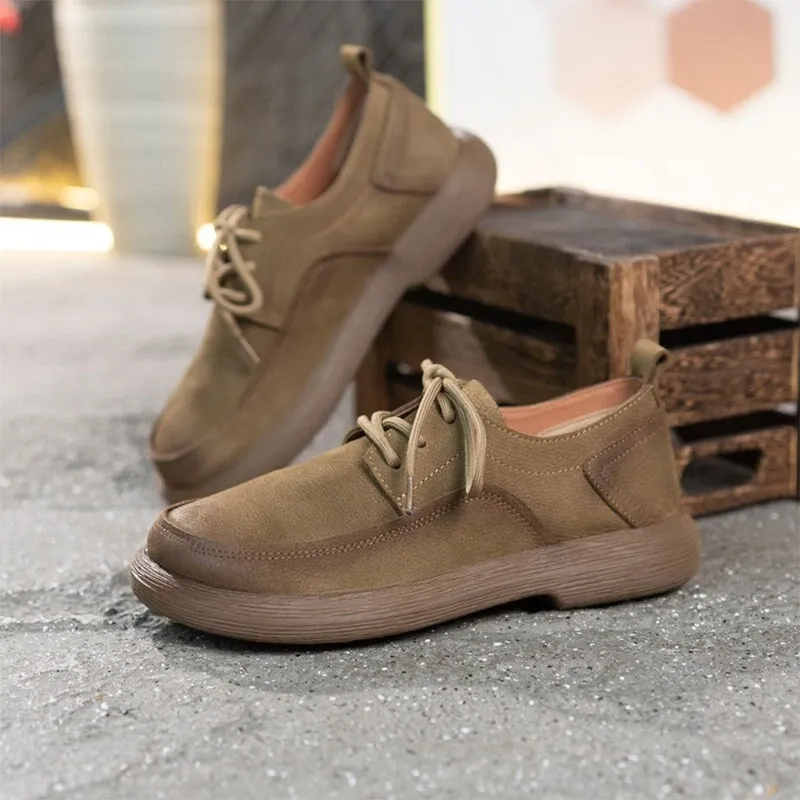 Lace up Soft Leather Oxford Shoes for Women In Khaki/Gray Bryant Cap Toe Oxford