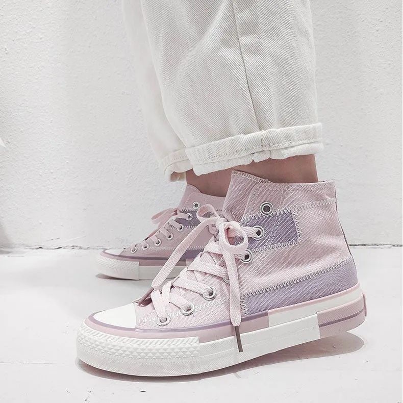 Lavender Harajuku High Top Cut Canvas Shoe Outdoor Basketball Sneakers