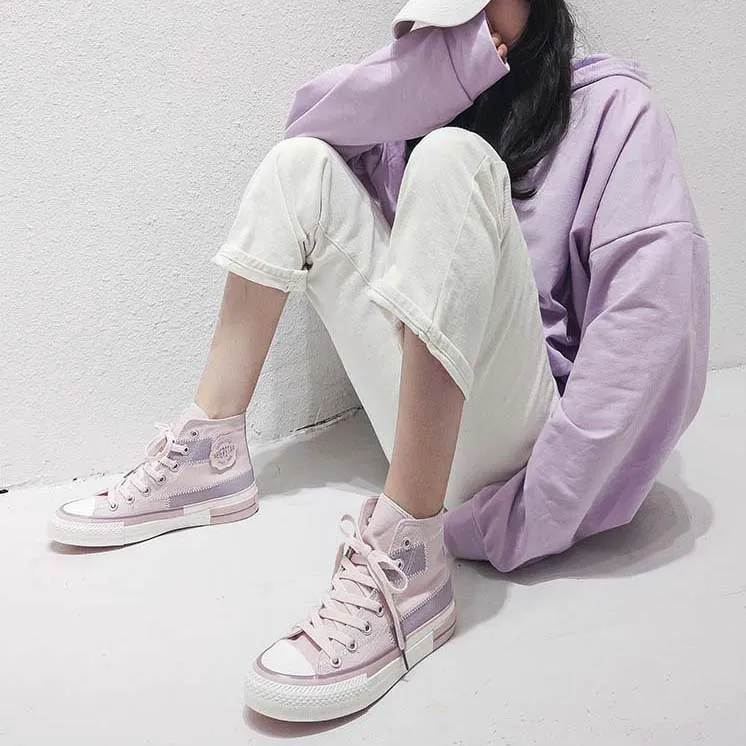 Lavender Harajuku High Top Cut Canvas Shoe Hot Sneakers Right Now