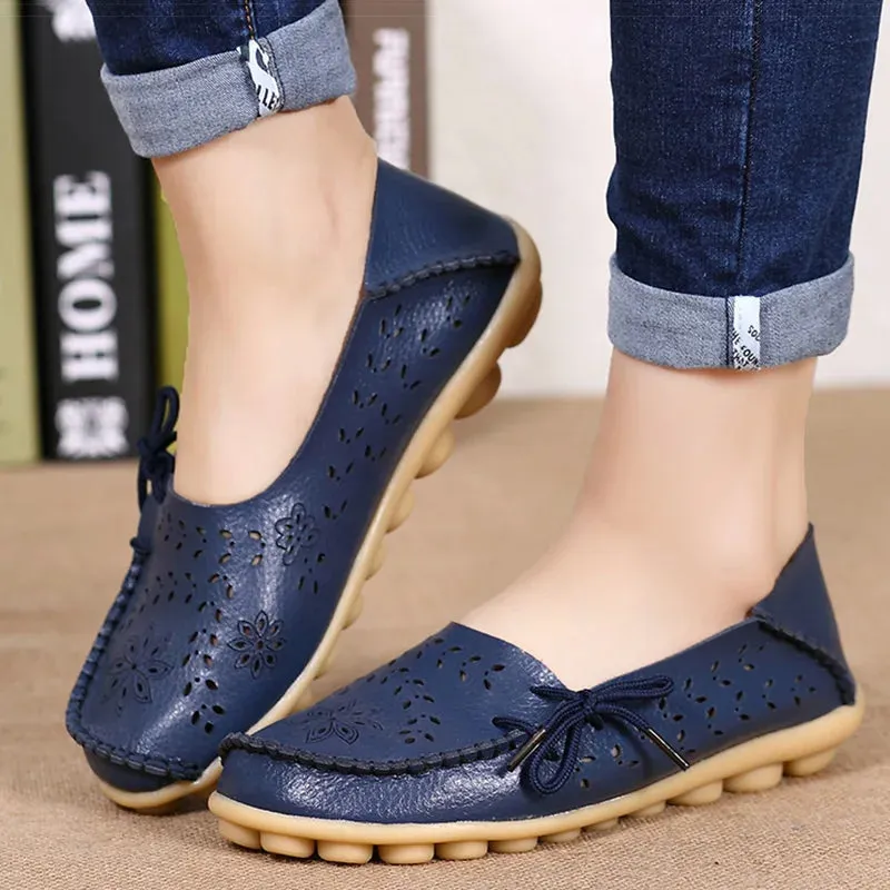 Women's Flat Shoes Breathable PU Leather Loafers Casual Slip On Shoes Zero Drop Loafers