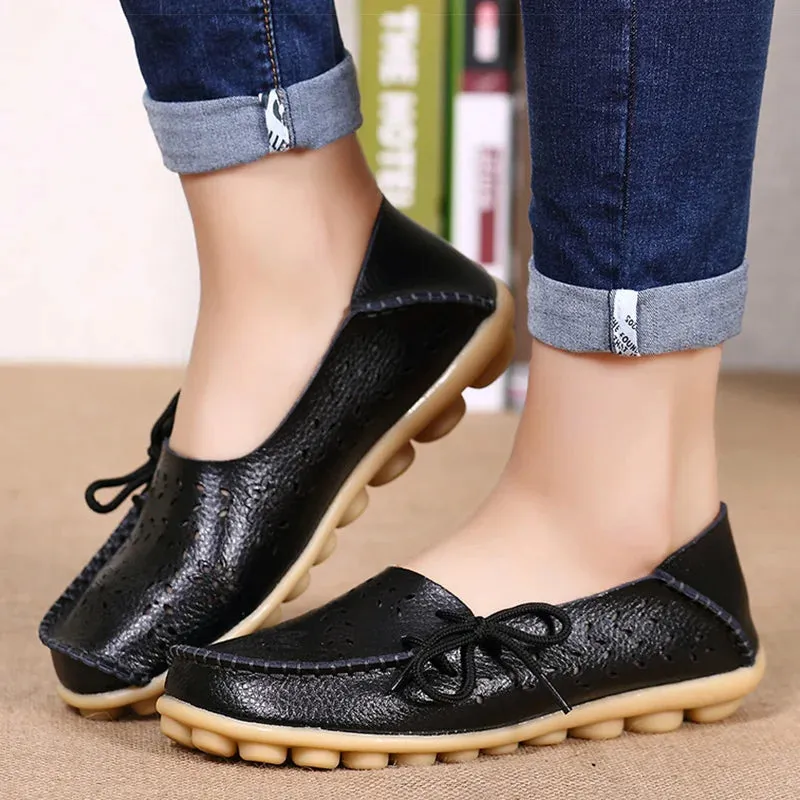 Women's Flat Shoes Breathable PU Leather Loafers Casual Slip On Shoes Loafers And Skirts
