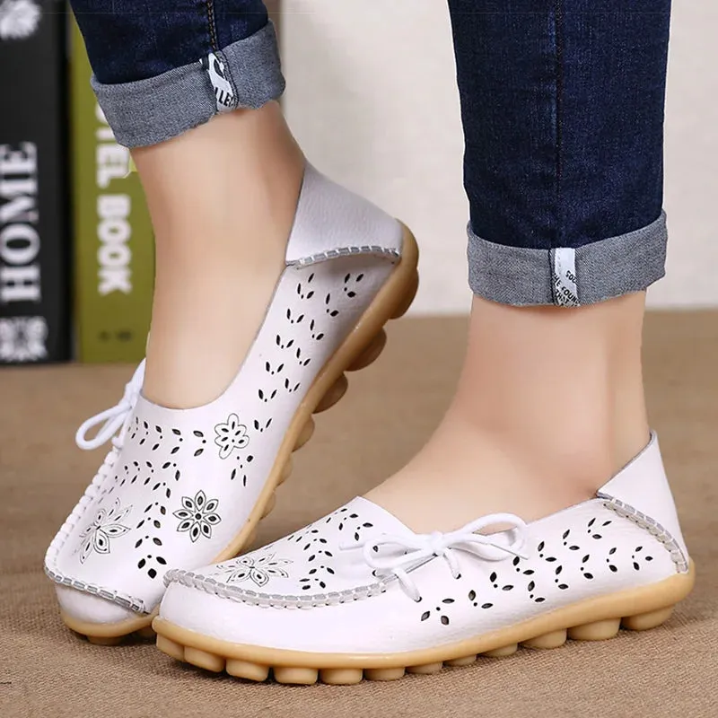 Women's Flat Shoes Breathable PU Leather Loafers Casual Slip On Shoes Panty Loafers