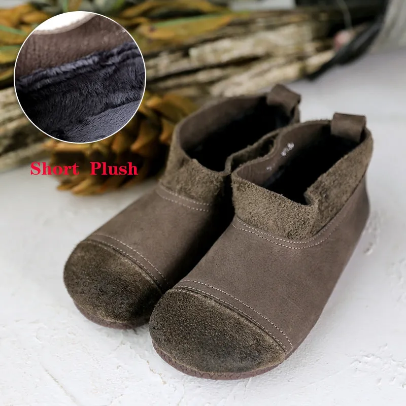 Shoes Comfortable Leather Handmade Loafers Women Low Heel Soft Sole Flats Casual Slip On Shoes Grey/Coffee