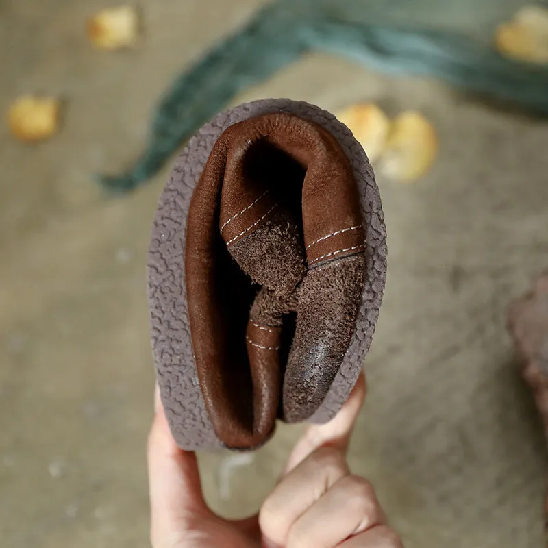 Platform Heeled Oxfords Leather Handmade Loafers Women Low Heel Soft Sole Flats Casual Slip On Shoes Grey/Coffee