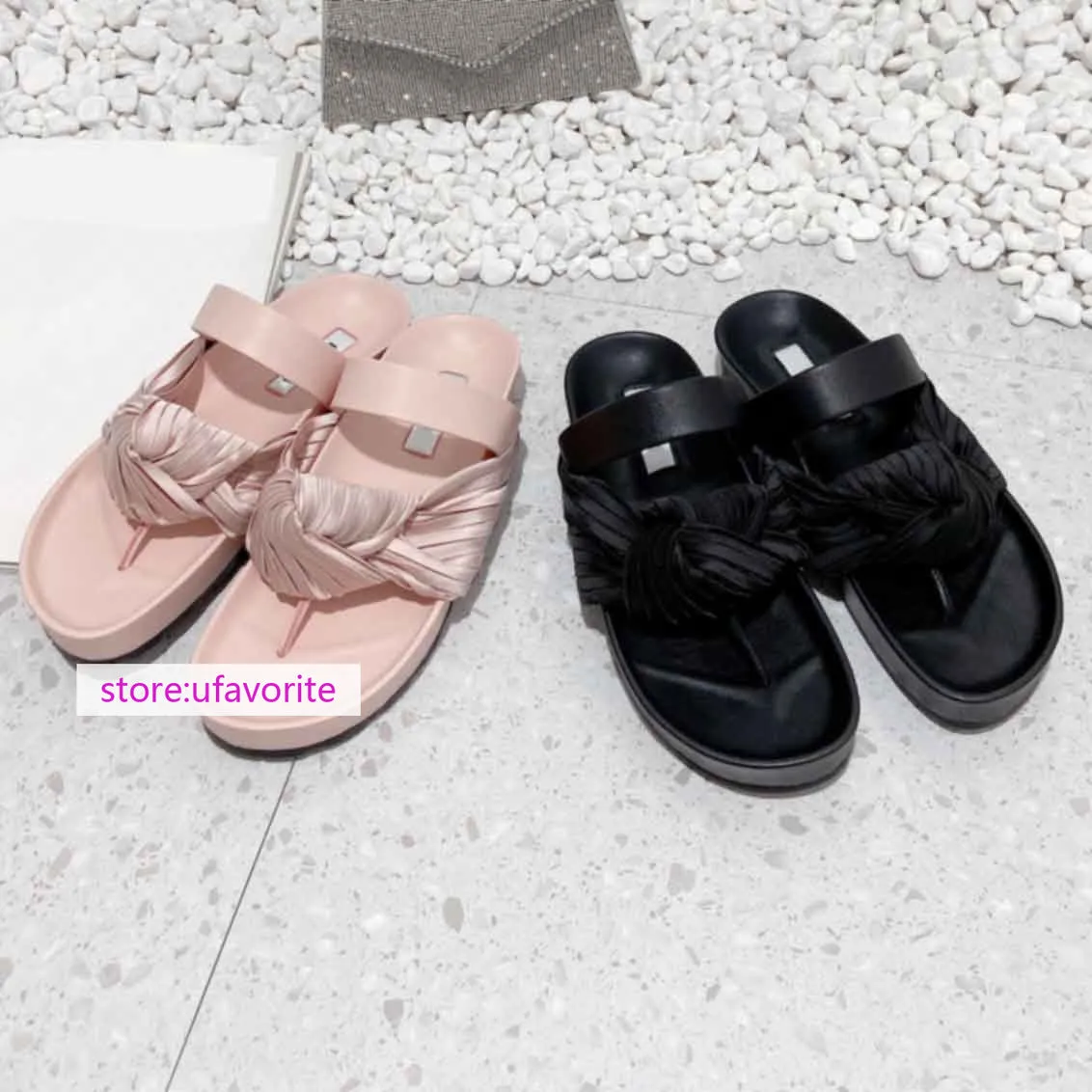 Studed Flip Flops leather velvet bow flats slippers Flip flops fashion shoes women 2022new 35-40