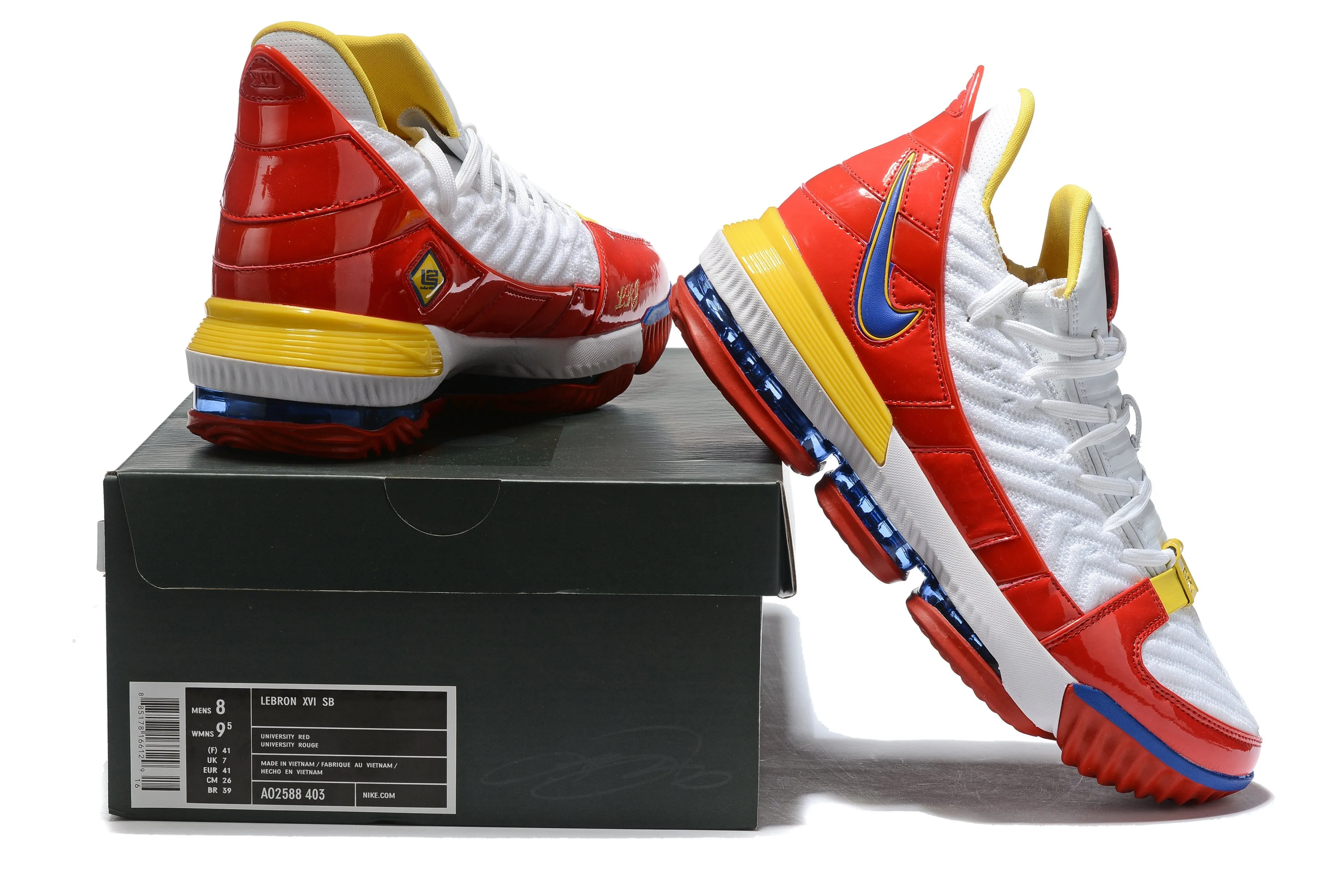 Asics Exos Wrestling Shoes Nike Lebron XVI 16 SB White Red Yellow Sneaker Shoes Sale Men Size 7-13