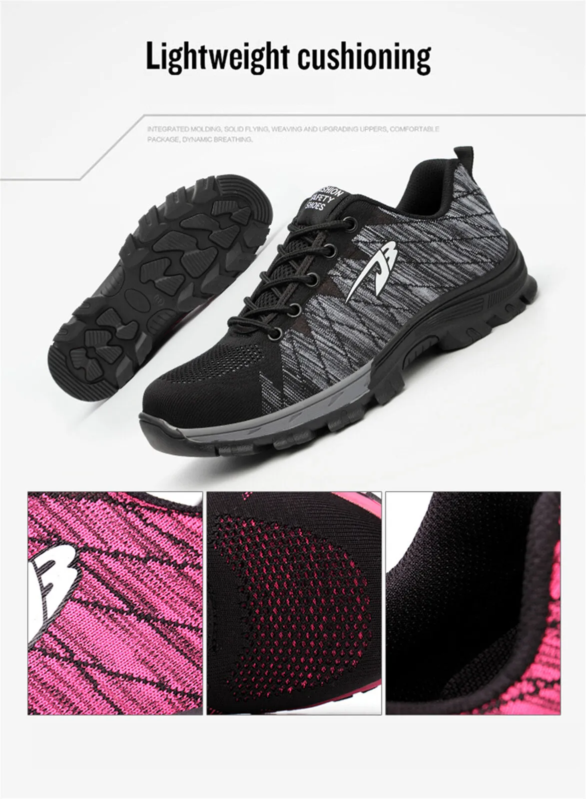 Lightweight Safety Shoes for Men Steel Toe Work Shoes Non-Slip Protective Sneaker Work Waterproof B