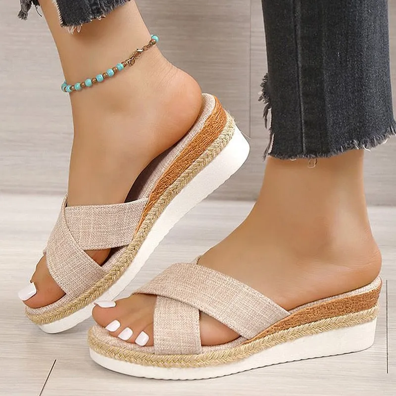 Purpdrank - Women Sandals 2023 New Summer Shoes For Women Wedge Sandals Medium Heels Zapatos Mujer Platform Slippers Women Summer Footwear Shark Crochet Slippers Pattern