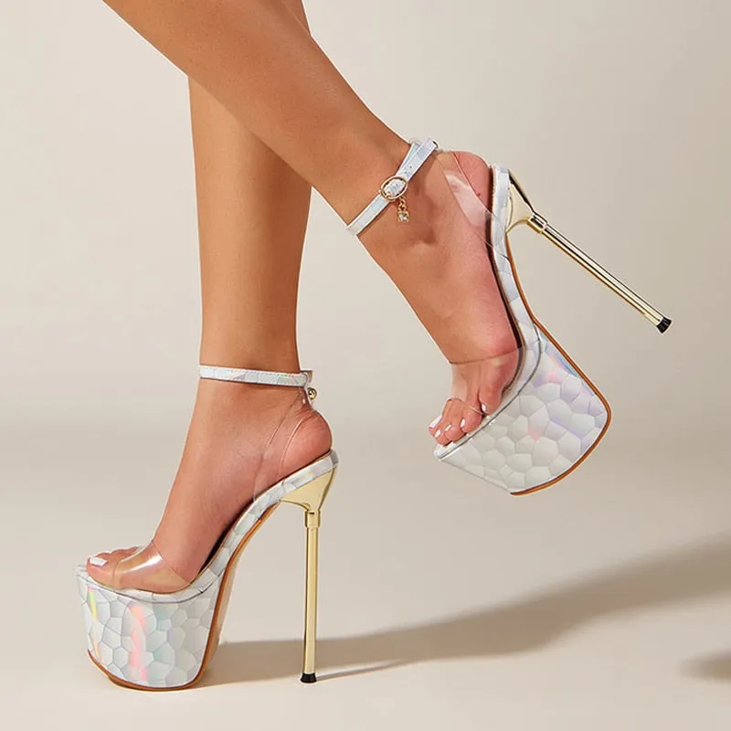 Liyke 2023 Summer Fashion Transparent Sandals Sexy Open Toe 17CM High Heels Party Dress Wedding Nightclub Women Platform Shoes Sandals Italy