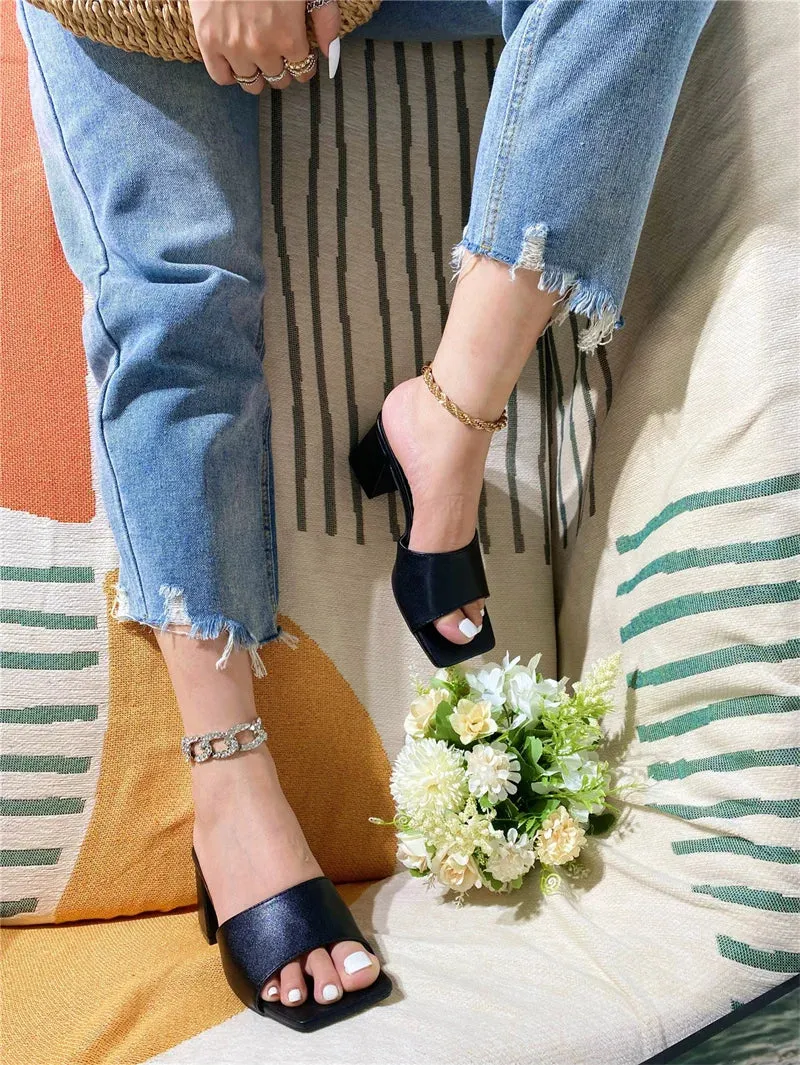 Picture Slippers Liyke hochwertige gemtliche Leder Frauen Hausschuhe Sandalen Mode Open Toe Low Square Heels Panto letten Outdoor Casual Beach Slides Schuhe