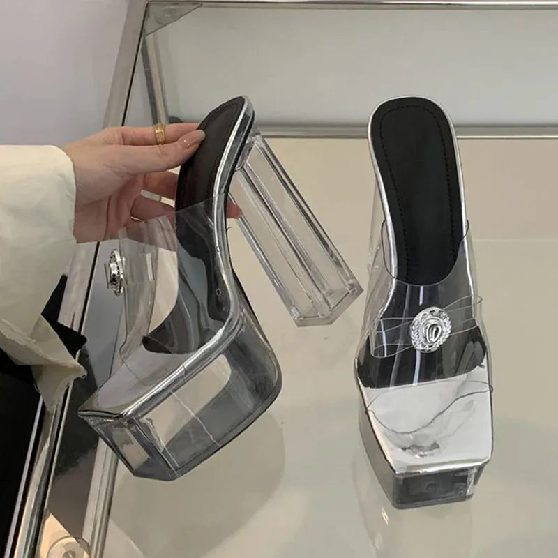 Dorothy Gale Ruby Slippers Liyke transparente klobige High Heels moderne Hausschuhe Damenmode Metalls chnalle quadratische Zehen Plattform Sandalen klare Schuhe Frauen