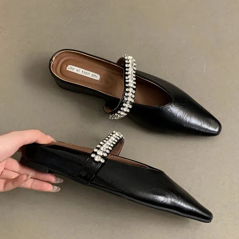 Garfeild Slippers LIZAKOSHT  -  Bling Crystal Flat Heel Slippers Mules Women Wrap Toe Banquet Stiletto Sandals New Summer Luxury Formal Party Shoes Female Slide