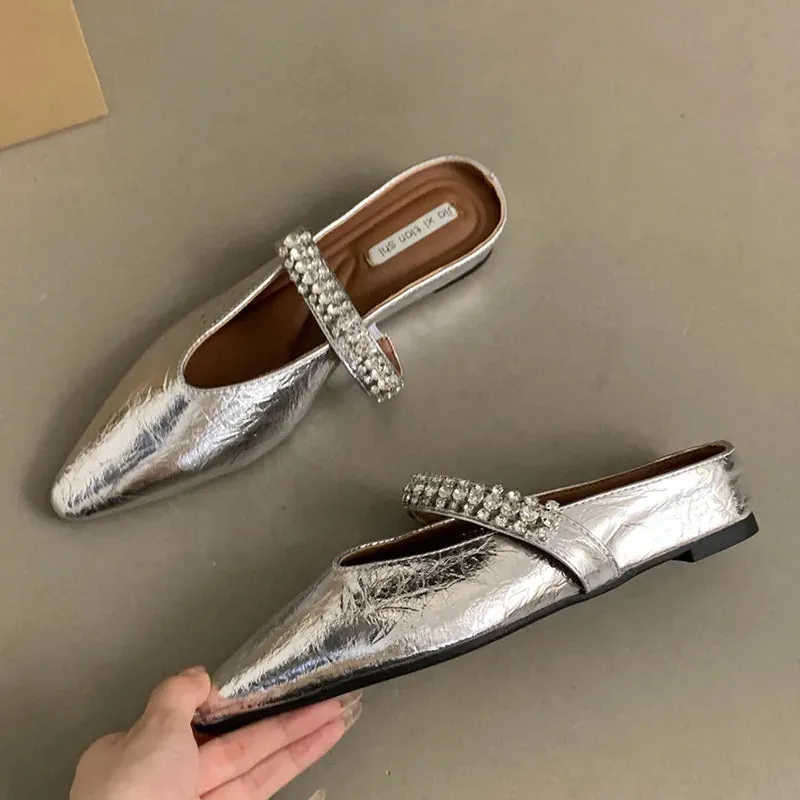 Foot Locker Ugg Slippers LIZAKOSHT  -  Bling Crystal Flat Heel Slippers Mules Women Wrap Toe Banquet Stiletto Sandals New Summer Luxury Formal Party Shoes Female Slide