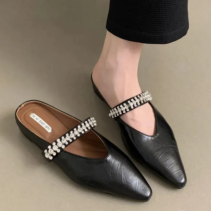 Kappa 222 Banda Slides LIZAKOSHT  -  Bling Crystal Flat Heel Slippers Mules Women Wrap Toe Banquet Stiletto Sandals New Summer Luxury Formal Party Shoes Female Slide