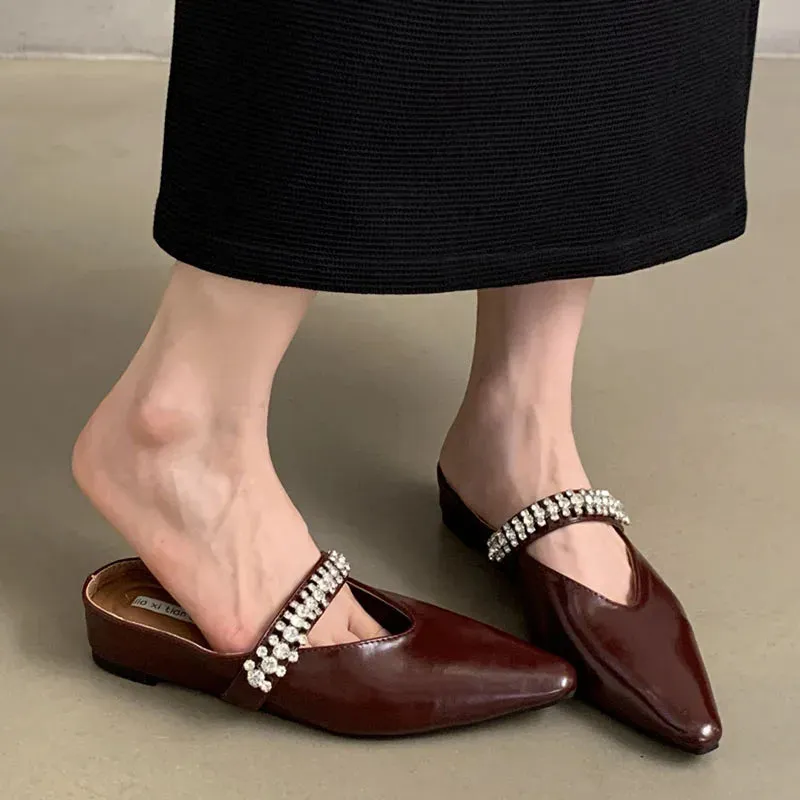 LIZAKOSHT  -  Bling Crystal Flat Heel Slippers Mules Women Wrap Toe Banquet Stiletto Sandals New Summer Luxury Formal Party Shoes Female Slide Moccasins Slippers