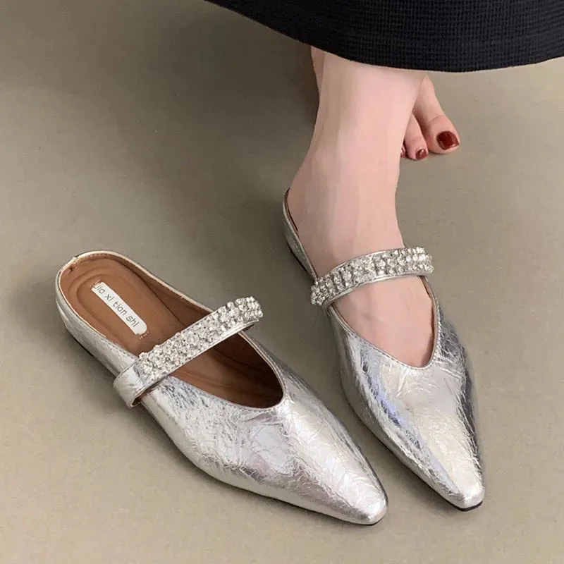 LIZAKOSHT  -  Bling Crystal Flat Heel Slippers Mules Women Wrap Toe Banquet Stiletto Sandals New Summer Luxury Formal Party Shoes Female Slide Spider Slippers