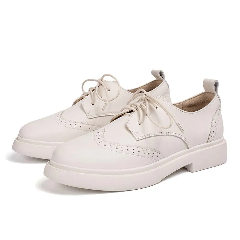 Oxford Style Shoes Womens Wingtip Shoes Handmade Leather W Toe Cap Brogues Oxfords & Tie Flats Elegant Black/White