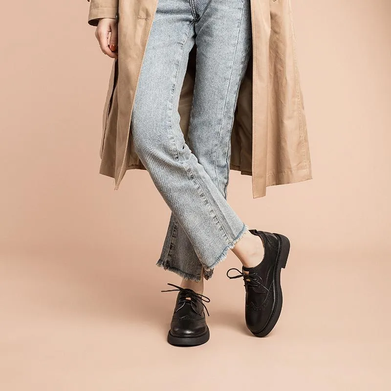 Womens Wingtip Shoes Handmade Leather W Toe Cap Brogues Oxfords & Tie Flats Elegant Black/White Allen Edmonds Strandmok Cap Toe Oxfords