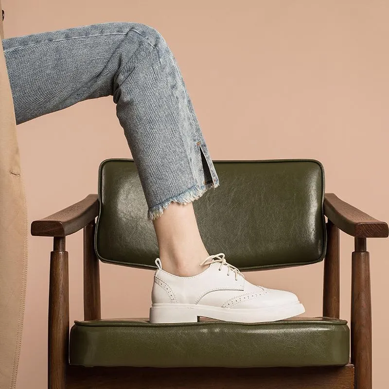 Brogues Vs Oxford Womens Wingtip Shoes Handmade Leather W Toe Cap Brogues Oxfords & Tie Flats Elegant Black/White