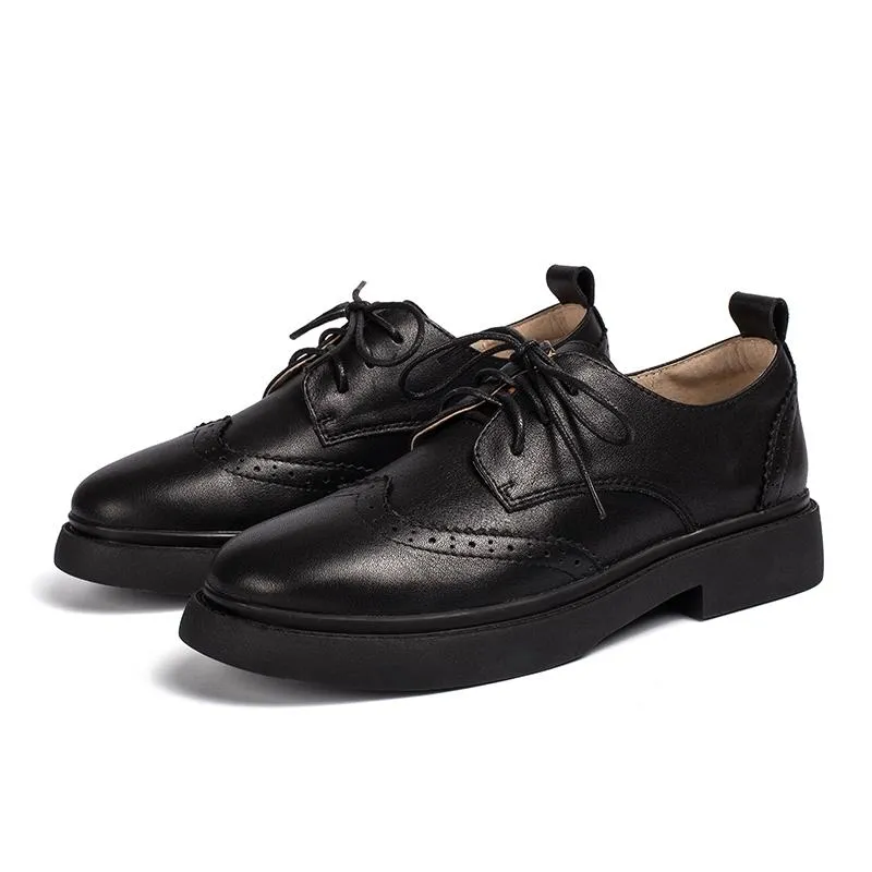 Womens Wingtip Shoes Handmade Leather W Toe Cap Brogues Oxfords & Tie Flats Elegant Black/White Vintage Saddle Oxfords